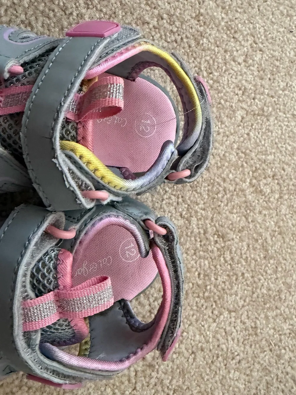 Cat & Jack Gray Sandals with Pink and Yellow Accents
